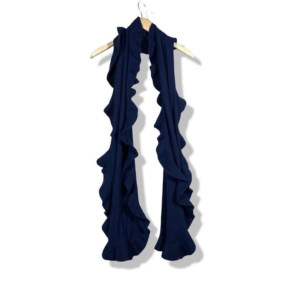 Captiva Cashmere Ruffle Scarf Womens OS Navy Blue Luxury Soft Winter Classic
